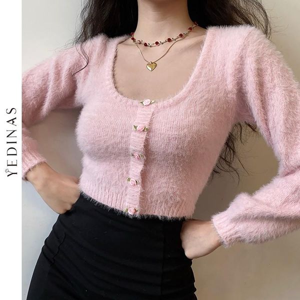 women's knits & tees yedinas vintage floral buttons pink cardigan autumn winter cropped pull femme chic korean sweater women casual kni, White
women's knits & tees yedinas vintage floral buttons pink cardigan autumn winter cropped pull femme chic korean sweater women casual kni, White