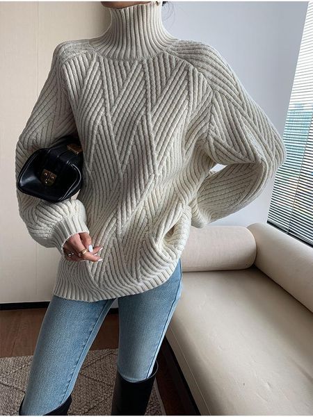 women's sweaters sweater women winter oversize cashmere high neck thick knitted pullover solid color plus size warmth sna6, White;black
women's sweaters sweater women winter oversize cashmere high neck thick knitted pullover solid color plus size warmth sna6, White;black