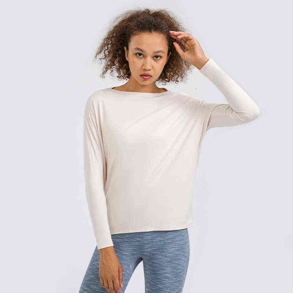 women's t-shirt double sided nude loose long sleeve women's slim and breathable simple training yoga suit, White
women's t-shirt double sided nude loose long sleeve women's slim and breathable simple training yoga suit, White