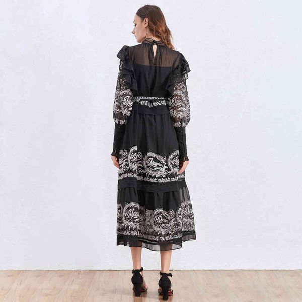 high neck black embroidery ruffle chiffon white female long sleeve lace up midi party dresses women casual clothing spring summer, Black;gray
high neck black embroidery ruffle chiffon white female long sleeve lace up midi party dresses women casual clothing spring summer, Black;gray