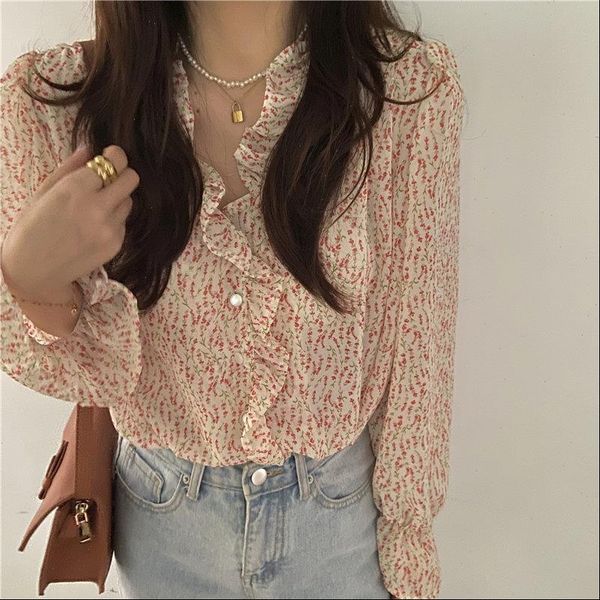 sweet romantic french retro v womens shirt neck floral chiffon chic vintage cute print ruffles flare sleeves, White
sweet romantic french retro v womens shirt neck floral chiffon chic vintage cute print ruffles flare sleeves, White