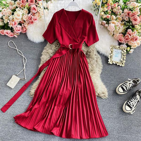 dresses 2021 summer women pleated v neck fashion korean vintage vestido lady slim office short sleeve sashes midi es, Black;gray
dresses 2021 summer women pleated v neck fashion korean vintage vestido lady slim office short sleeve sashes midi es, Black;gray