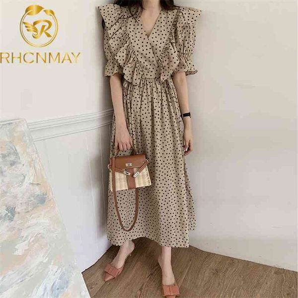 retro polka dot chiffon dress fashion v neck cross ruffles empire large swing women dresess summer long vestido chic 210506, Black;gray
retro polka dot chiffon dress fashion v neck cross ruffles empire large swing women dresess summer long vestido chic 210506, Black;gray