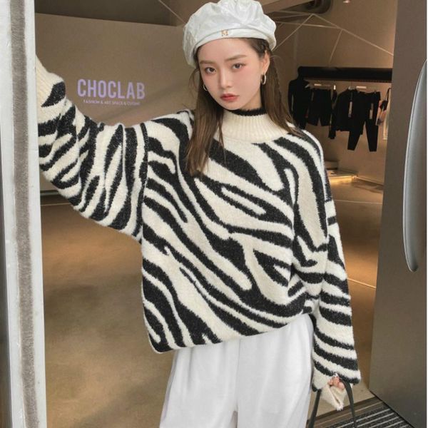 women's sweaters mozuleva arrival winter lazy zebra imitated mink sets loose outside wearing long-sleeved sweater frock, White;black
women's sweaters mozuleva arrival winter lazy zebra imitated mink sets loose outside wearing long-sleeved sweater frock, White;black