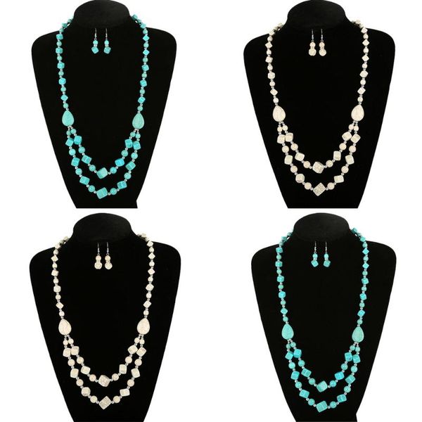 earrings & necklace blue white beads geometric natural stone jewelry set long sweater pendant bohemian ethnic vintage, Silver
earrings & necklace blue white beads geometric natural stone jewelry set long sweater pendant bohemian ethnic vintage, Silver