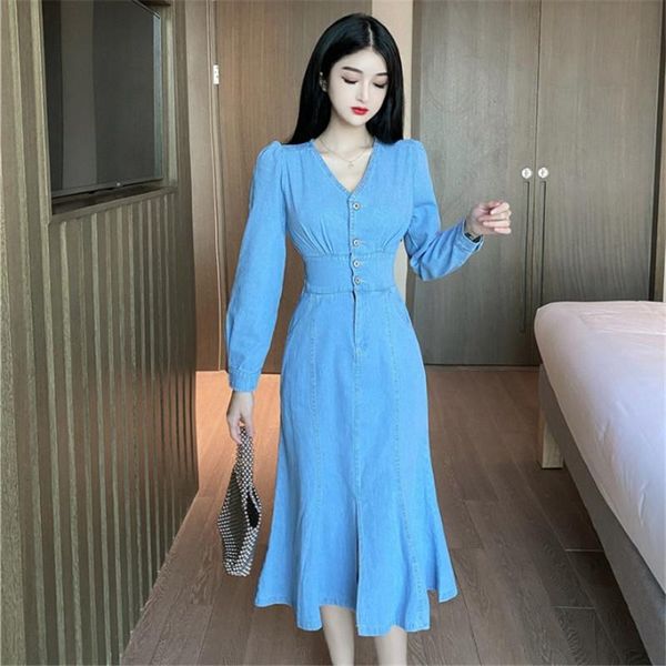 buttons up denim dress women's spring 2021 korean style long-sleeved ladies v neck fishtail long dresses casual, Black;gray
buttons up denim dress women's spring 2021 korean style long-sleeved ladies v neck fishtail long dresses casual, Black;gray