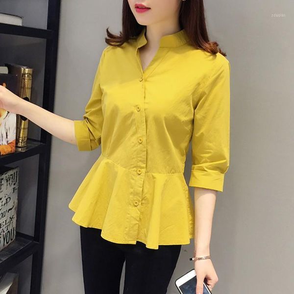 summer women v-neck blouse shirts loose office lady 3/4 sleeve slim solid button up women's blouses, White
summer women v-neck blouse shirts loose office lady 3/4 sleeve slim solid button up women's blouses, White