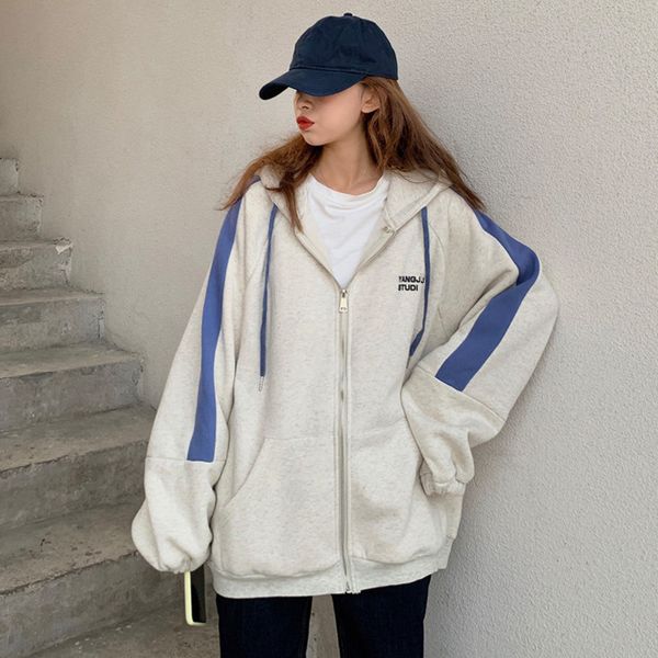 women's sweater aw2021 plush hooded jacket loose bf lazy chic zipper cardigan, Blue;black
women's sweater aw2021 plush hooded jacket loose bf lazy chic zipper cardigan, Blue;black