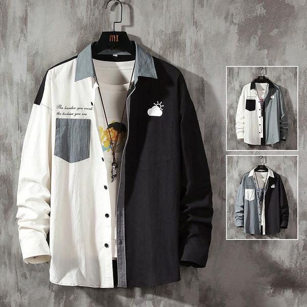 men's casual shirts summer shirt pure cotton gangchao brand 100 d with irregular stitching contrast clothes coat, White;black
men's casual shirts summer shirt pure cotton gangchao brand 100 d with irregular stitching contrast clothes coat, White;black