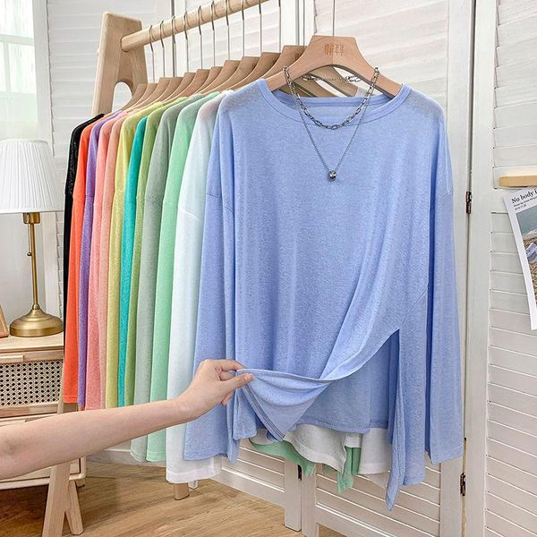 women's t-shirt sun-protective t-shirts with long sleeves thin woman summer clothes slit fashion korean tulle solid blue white loose c
women's t-shirt sun-protective t-shirts with long sleeves thin woman summer clothes slit fashion korean tulle solid blue white loose c