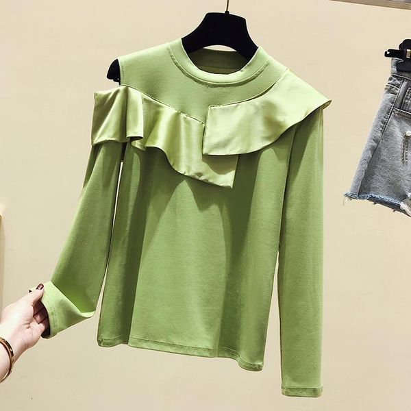 women's t-shirt long sleeve for women 2021 spring autumn off shoulder stitching ruffled round neck white female pullovers
women's t-shirt long sleeve for women 2021 spring autumn off shoulder stitching ruffled round neck white female pullovers