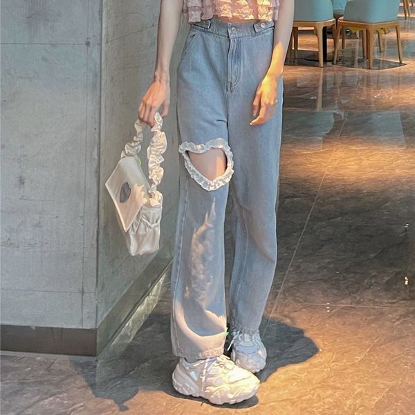 women's jeans korean summer harajuku lace denim women's aidong street pants wide leg high waist, Blue
women's jeans korean summer harajuku lace denim women's aidong street pants wide leg high waist, Blue