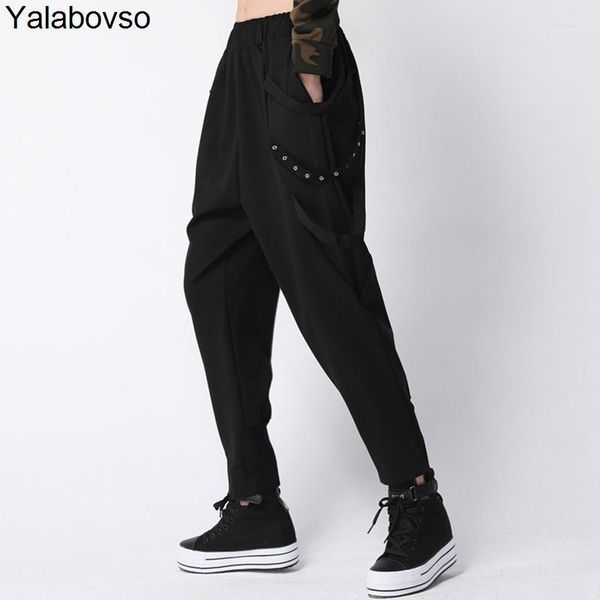 women's pants & capris streetwear black color irregular pleated harem rivet punk rave small leg elastic waist trousers for woman a67z20, Black;white
women's pants & capris streetwear black color irregular pleated harem rivet punk rave small leg elastic waist trousers for woman a67z20, Black;white