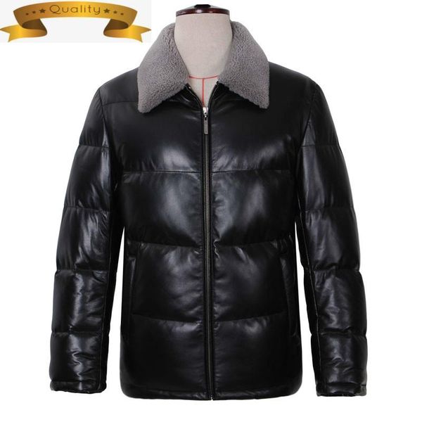 men leather jacket genuine real sheepskin coat with wool fur collar winter warm thick 13-h04b# mf407 men's & faux, Black
men leather jacket genuine real sheepskin coat with wool fur collar winter warm thick 13-h04b# mf407 men's & faux, Black