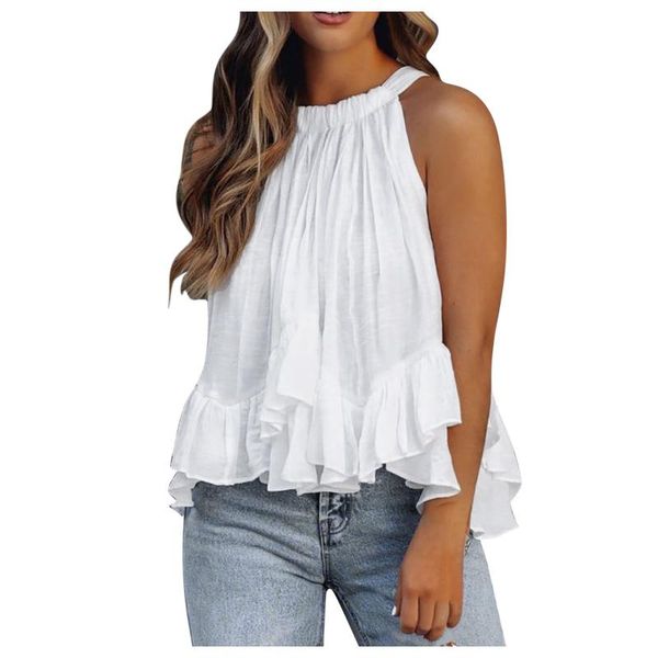 women's blouses & shirts sleeveless ruffle women charming solid color draped blusas summer arrival shirt female daily o-neck blous, White
women's blouses & shirts sleeveless ruffle women charming solid color draped blusas summer arrival shirt female daily o-neck blous, White