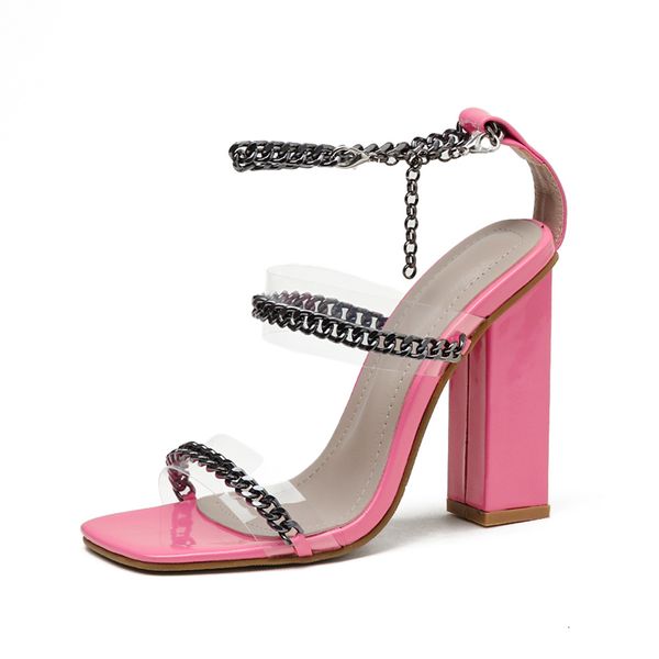 slippers pvc transparent strap metal chain design open toe sandals for women ankle buckle square high heels dress shoes i2u9, Black
slippers pvc transparent strap metal chain design open toe sandals for women ankle buckle square high heels dress shoes i2u9, Black
