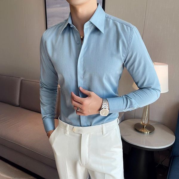 men's casual shirts solid color shirt long sleeve slim fit business formal dress british style social party tuxedo men clothing, White;black
men's casual shirts solid color shirt long sleeve slim fit business formal dress british style social party tuxedo men clothing, White;black