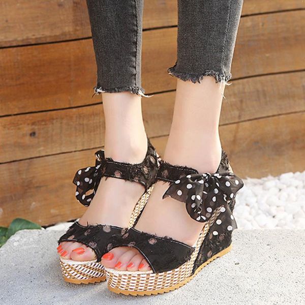 women sandals 2021 dot bow platform summer beach shoes peep toe wedges casual sandales femme, Black
women sandals 2021 dot bow platform summer beach shoes peep toe wedges casual sandales femme, Black