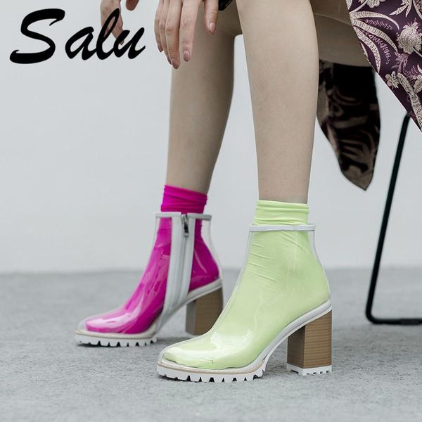 boots salu 2021 est women ankle pvc transparent round toe high heels zip party shoes woman summer, Black
boots salu 2021 est women ankle pvc transparent round toe high heels zip party shoes woman summer, Black