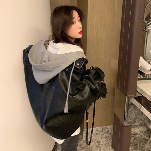 women's leather & faux autumn women streetwear black pu soft jacket casual female fake 2 piece hooded zipper loose biker coat hrmw
women's leather & faux autumn women streetwear black pu soft jacket casual female fake 2 piece hooded zipper loose biker coat hrmw