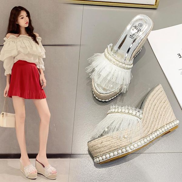 slippers 2021 women crystal 11.5cm high heels 5cm platform wedges sandals weaving summer slides colorful pearl gold silver shoes, Black
slippers 2021 women crystal 11.5cm high heels 5cm platform wedges sandals weaving summer slides colorful pearl gold silver shoes, Black