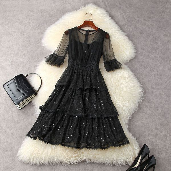 casual dresses summer 1/2 half sleeve sheer round neck white / black tulle panelled lace sequins knee-length dress elegant 21a062058 v9ph, Black;gray
casual dresses summer 1/2 half sleeve sheer round neck white / black tulle panelled lace sequins knee-length dress elegant 21a062058 v9ph, Black;gray
