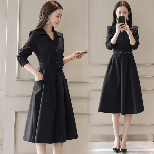 casual dresses women's long 2021 spring fashion lapel long-sleeved waist temperament vestidos a-line dress female cothing z797, Black;gray
casual dresses women's long 2021 spring fashion lapel long-sleeved waist temperament vestidos a-line dress female cothing z797, Black;gray