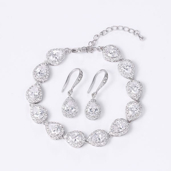 weimanjingdian halo teardrop cubic zirconia cz crystal wedding bracelet and earring bridal jewelry set bridesmaid jewelry gift, Silver
weimanjingdian halo teardrop cubic zirconia cz crystal wedding bracelet and earring bridal jewelry set bridesmaid jewelry gift, Silver
