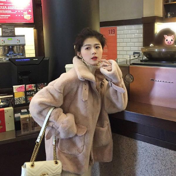 women's fur & faux 2021 winter motorwear plush loose fashion thickened coat one, Black
women's fur & faux 2021 winter motorwear plush loose fashion thickened coat one, Black