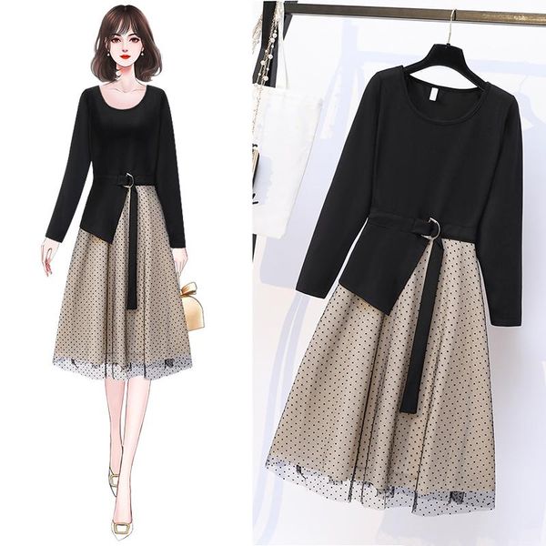 women's long sleeve two-piece dress autumn winter korean hepburn lightly cooked style retro waist round neck irregular casual dresses, Black;gray
women's long sleeve two-piece dress autumn winter korean hepburn lightly cooked style retro waist round neck irregular casual dresses, Black;gray