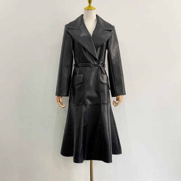 women's jackets 2021 autumn korean british long pu coat waist closing temperament belt suit collar black leather woman, Black;brown
women's jackets 2021 autumn korean british long pu coat waist closing temperament belt suit collar black leather woman, Black;brown