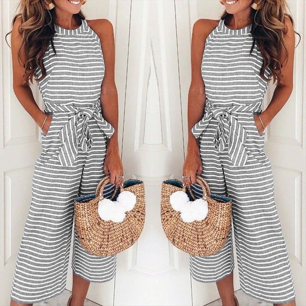 elegant summer fashion overalls womens jumpsuits striped o neck sleeveless long belt bow loose party jumsuit, Black;white
elegant summer fashion overalls womens jumpsuits striped o neck sleeveless long belt bow loose party jumsuit, Black;white