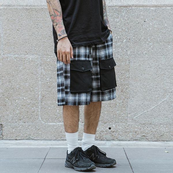 men's shorts contrast paneled plaid cargo mens safari style multi-pocket knee-length summer elastic waist casual men, White;black
men's shorts contrast paneled plaid cargo mens safari style multi-pocket knee-length summer elastic waist casual men, White;black