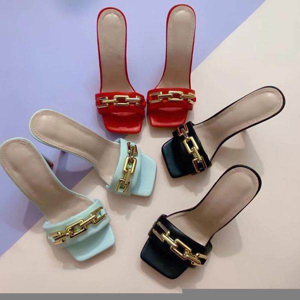 summer elegant women's slippers fashion metal chain decoration high heels mules slides pumps square toe ladies shoes, Black
summer elegant women's slippers fashion metal chain decoration high heels mules slides pumps square toe ladies shoes, Black