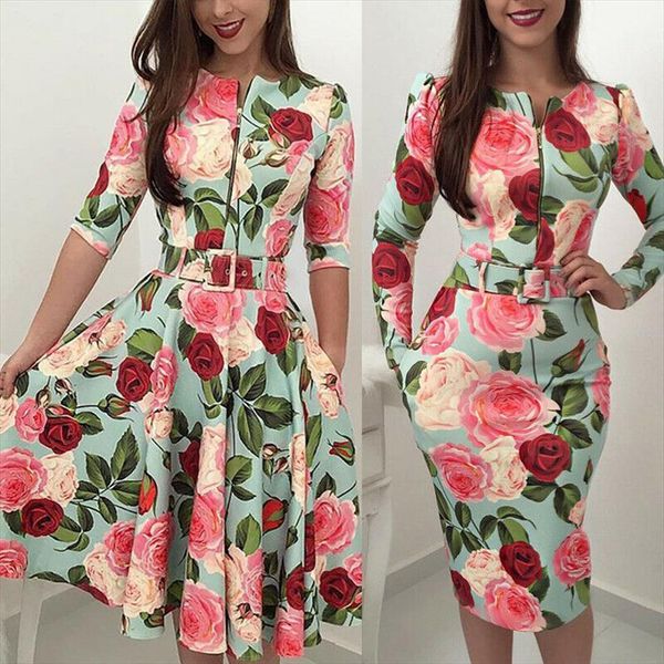 long sleeve crew neck vintage womens dress casual party floral print slim fit high waist elegant midi, Black;gray
long sleeve crew neck vintage womens dress casual party floral print slim fit high waist elegant midi, Black;gray
