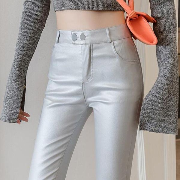 women thin velvet pu leather pants 2021 spring autumn female elastic stretch skinny faux pencil tight trouser women's & capris, Black;white
women thin velvet pu leather pants 2021 spring autumn female elastic stretch skinny faux pencil tight trouser women's & capris, Black;white