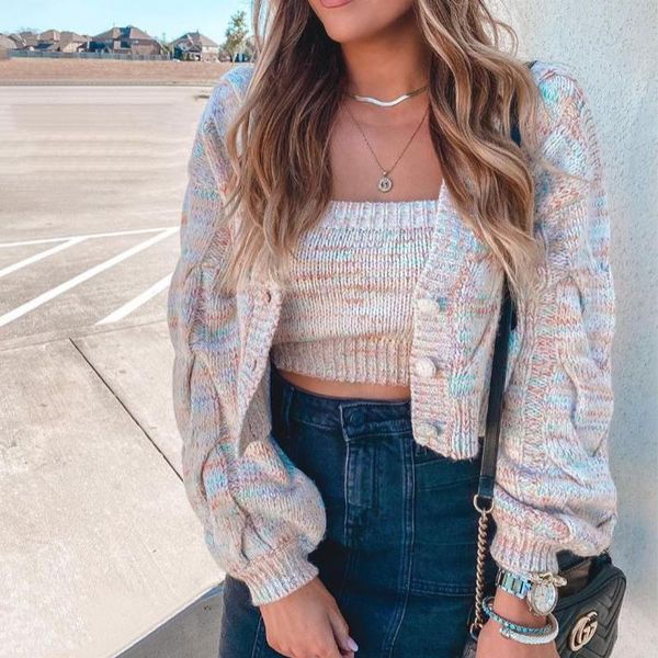women's knits & tees glacial ce rainbow muiticolor short cardigan sweater femme casual cropped two pieces cardigans twist vintage autum, White
women's knits & tees glacial ce rainbow muiticolor short cardigan sweater femme casual cropped two pieces cardigans twist vintage autum, White