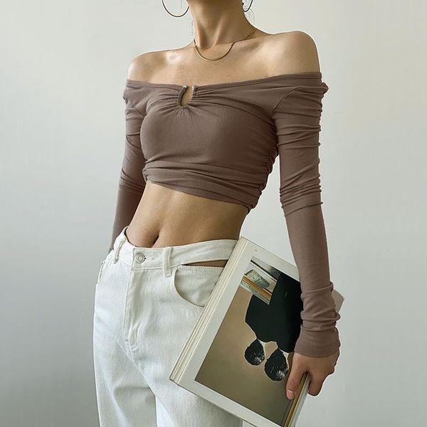 women's t-shirt womengaga women ruched detail fitted crop long sleeve cropped pjtm, White
women's t-shirt womengaga women ruched detail fitted crop long sleeve cropped pjtm, White