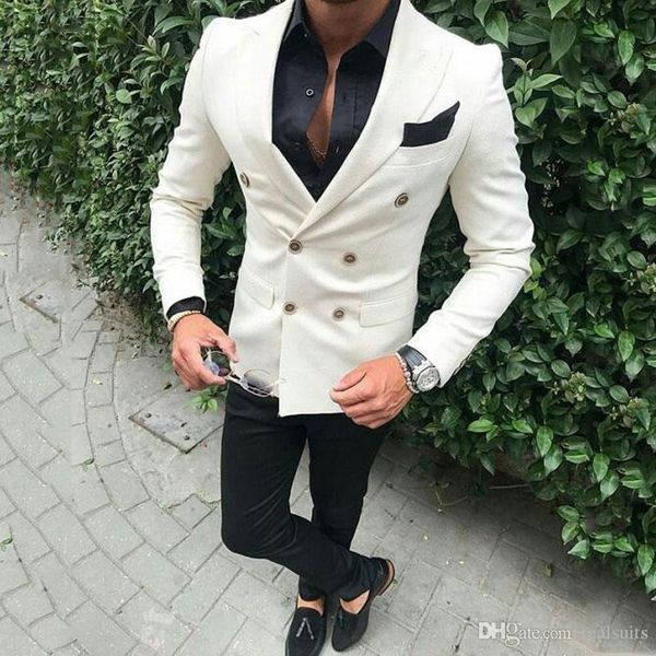 men's suits & blazers double breasted ivory men for wedding slim fit groom tuxedos prom party costume homme 2 piece pants, White;black
men's suits & blazers double breasted ivory men for wedding slim fit groom tuxedos prom party costume homme 2 piece pants, White;black