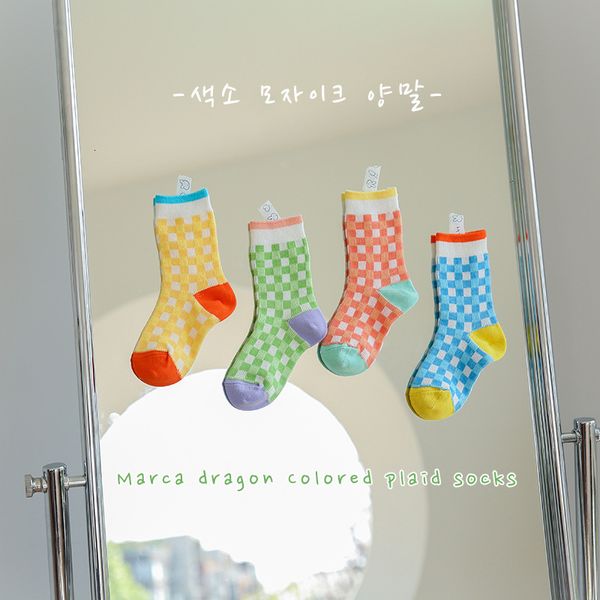 children's socks only one damp autumn color contrast checkered double needle combed cotton girls' medium tube, Pink;yellow
children's socks only one damp autumn color contrast checkered double needle combed cotton girls' medium tube, Pink;yellow
