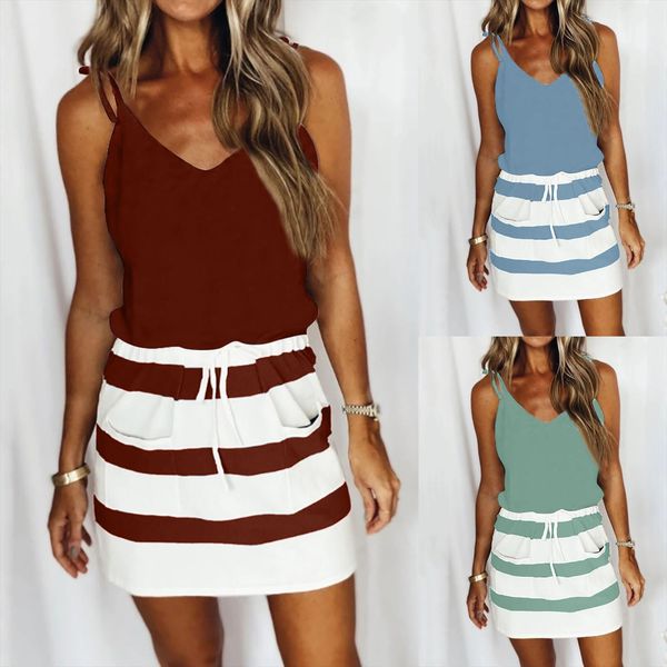 dresses summer fashion casual womens tank v neck short sleeve strap open back striped print dress daily streetwear, White
dresses summer fashion casual womens tank v neck short sleeve strap open back striped print dress daily streetwear, White