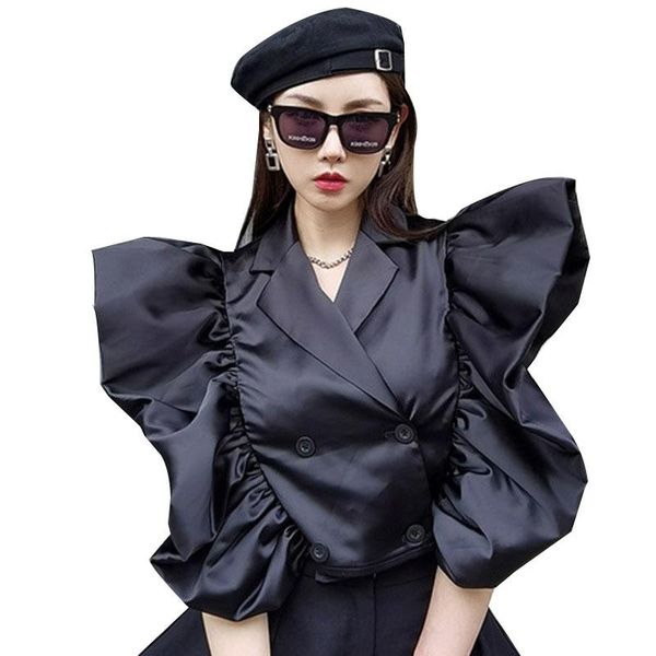 women's jackets fashion brand women temperament coat 2021 summer ruffle suit female casual short z754, Black;brown
women's jackets fashion brand women temperament coat 2021 summer ruffle suit female casual short z754, Black;brown