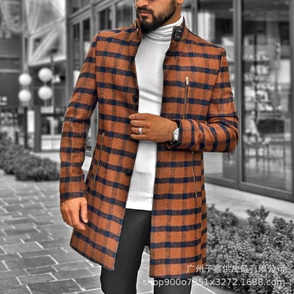 men's plaid woolen coat windbreaker stand collar single breasted overcoat mens slim fit windbreak long outwear men winter coats wool &, Black
men's plaid woolen coat windbreaker stand collar single breasted overcoat mens slim fit windbreak long outwear men winter coats wool &, Black