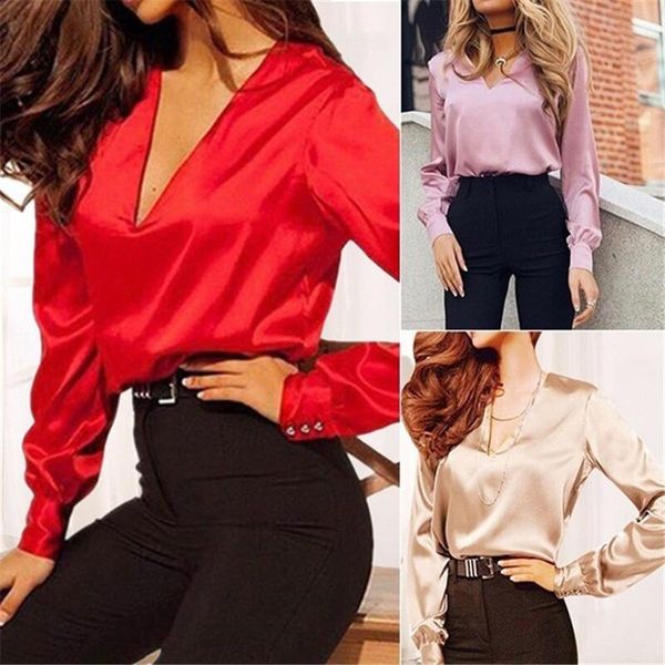 women's t-shirt 2021 spring and autumn fashion satin silk shirt ladies casual long-sleeved retro v-neck streetwear, White
women's t-shirt 2021 spring and autumn fashion satin silk shirt ladies casual long-sleeved retro v-neck streetwear, White