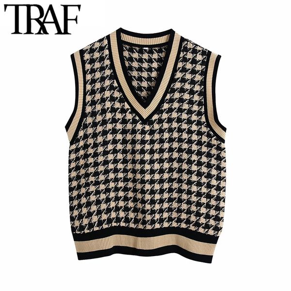 traf women fashion oversized houndstooth knitted vest sweater vintage v neck sleeveless female waistcoat chic 210415, White
traf women fashion oversized houndstooth knitted vest sweater vintage v neck sleeveless female waistcoat chic 210415, White