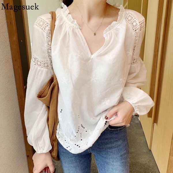 women's blouses & shirts v-neck embroidery loose shirt hollow out flower 2021 summer long sleeve blouse women female sweet solid office, White
women's blouses & shirts v-neck embroidery loose shirt hollow out flower 2021 summer long sleeve blouse women female sweet solid office, White