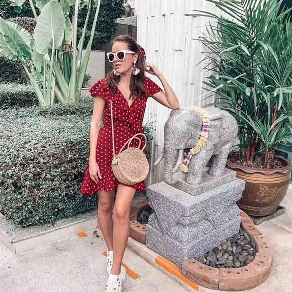 summer polka dot dress v neck wrapped ruffles mini women slim bodycon blouses korean fashion clothes 210421, Black;gray 
summer polka dot dress v neck wrapped ruffles mini women slim bodycon blouses korean fashion clothes 210421, Black;gray