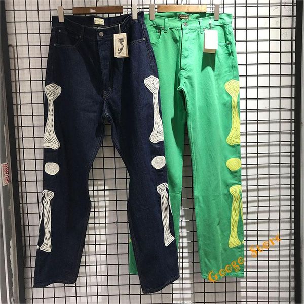 men's jeans hip-hop bone embroidery kapital men women fashion green gray denim pants oversize cargo, Blue
men's jeans hip-hop bone embroidery kapital men women fashion green gray denim pants oversize cargo, Blue