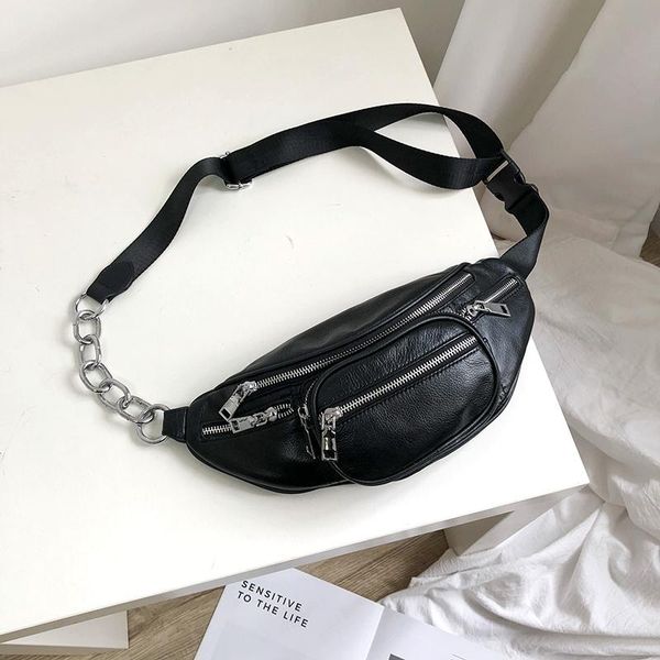 women fashion natural genuine calf leather chain waist hip bag wb1016 bags