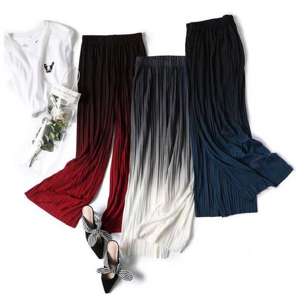 gradient color wide leg women capris summer pleated large size nine point high waist loose draped straight, Black;white
gradient color wide leg women capris summer pleated large size nine point high waist loose draped straight, Black;white
